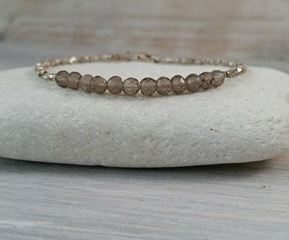 Smoky Quartz and Karen Hill Silver Beads Bracelet, AAA Quality Hand Faceted Smoky Quartz Jewelry, Gemstone Bracelet 4mm Code- WAR6655