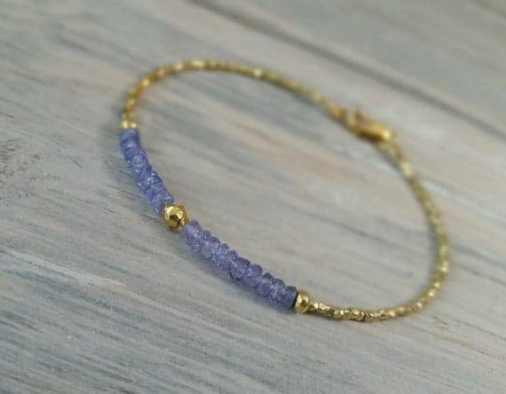 Lavender Tanzanite, Golden Pyrite and 24 K Gold Vermeil Beads Bracelet,Natural No Treatment Tanzanite Jewelry, December Birthstone Jewelry 3 mm Code- WAR6671