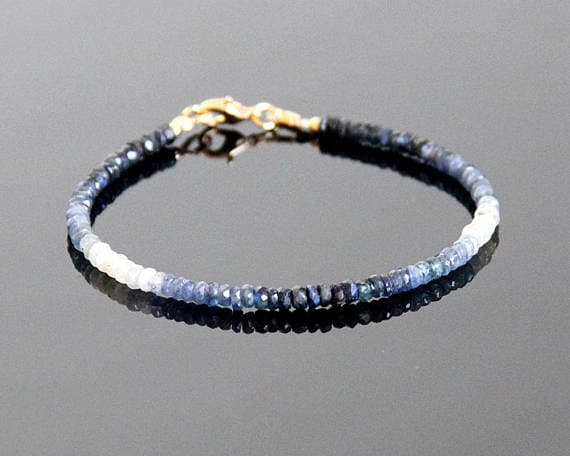 Sapphire Bracelet - Natural Sapphire, Ombre Sapphire, Blue Sapphire Bracelet, September Birthstone 3.5 - 3.8mm Code- WAR6079