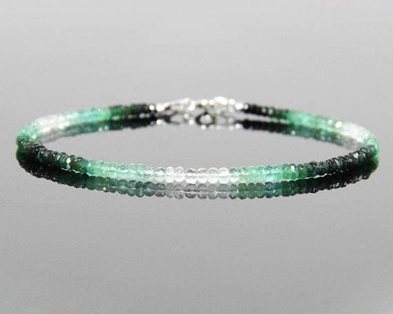 Genuin Emerald Bracelet Silver - Ombre Emerald, Green Gemstone Bracelet, Birthstone Bracelet for Woman Mom, May Birthstone Jewelry 3 - 3.5 mm Code- WAR6069