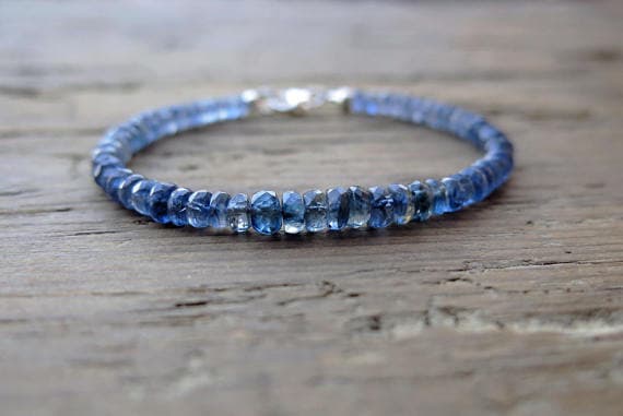 925 sterling Silver Wholesale 4x3mm stacking Blue Blue kyanite Bracelet Rondelle, Faceted 7" for mens, womens, gf, bf & Adult.
