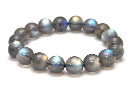 good luck gift 10mm Gray Labradorite Stretchable Bracelet Round, Smooth 18cm for mens, womens, gf, bf and adults.