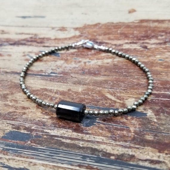 925 sterling silver Bridesmaid Jewelry 10x8mm black Black Tourmaline stacking Bracelet Rectangle, Faceted 18cm for mens, womens, gf, bf and adults.