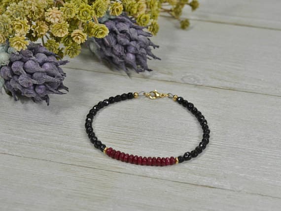 24k gold Plated Wholesale, gold helling 4 mm Stracking Red & Black Wine Jade and Black Onyx Bracelet Rondelle, Smooth 7" for mens, womens, GF, BF, Adults.