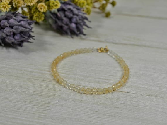 24k gold Plated Natural 4 mm Stracking Gold  Lemon Quartz Bracelet Rondelle, Faceted 7" for mens, womens, GF, BF, Adults.