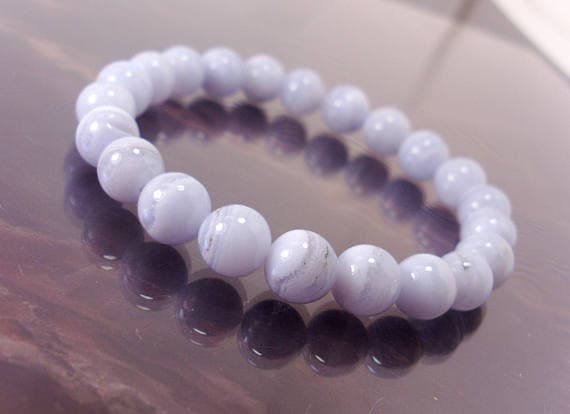 Natural 8mm Stretchable Blue Blue Chalcedony Bracelet Round, Smooth 7" for mens, womens.