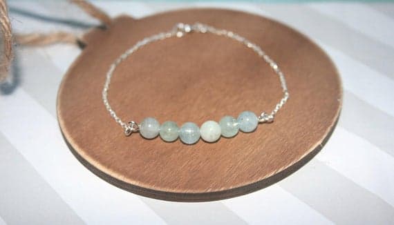 925 sterling Silver Positive Energy 6mm stacking Blue Aquamarine Bracelet Round, Smooth 7" for mens, womens.