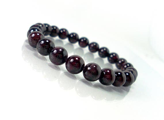 Empath Protection 8mm Stretchable Red Garnet Bracelet Round, Smooth 7" for mens, womens.