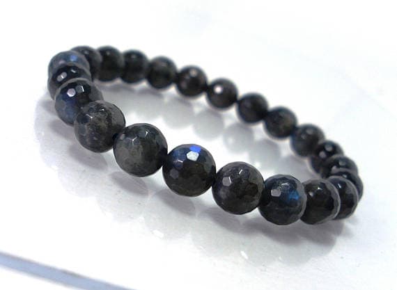 Positive Energy 8mm Stretchable Gray Labradorite Bracelet Round, Faceted 7" for mens, womens.