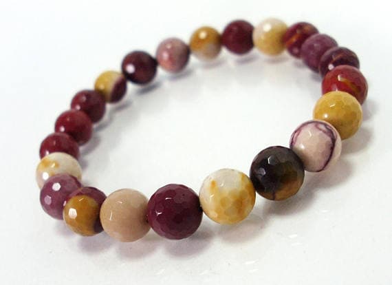 memorial gift 8mm Stretchable Multi Mookaite Jasper Bracelet Round, Faceted 7" for mens, womens.