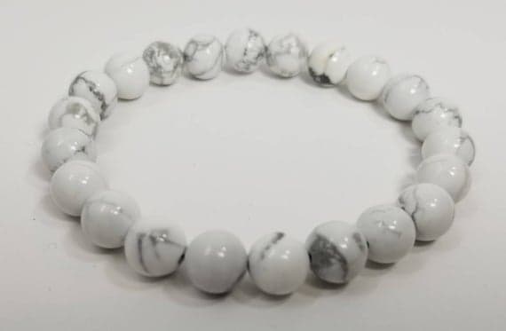 Anniversary Gift 8mm Stretchable white Howlite Bracelet Round, Smooth 7" for mens, womens, GF, BF, Adults.