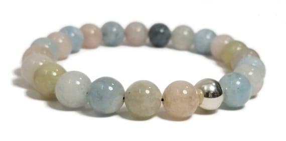 Artisan Loose silver helling 8mm Stretchable Multi Morganite Bracelet Round, Smooth 7" for mens, womens, GF, BF, Adults.