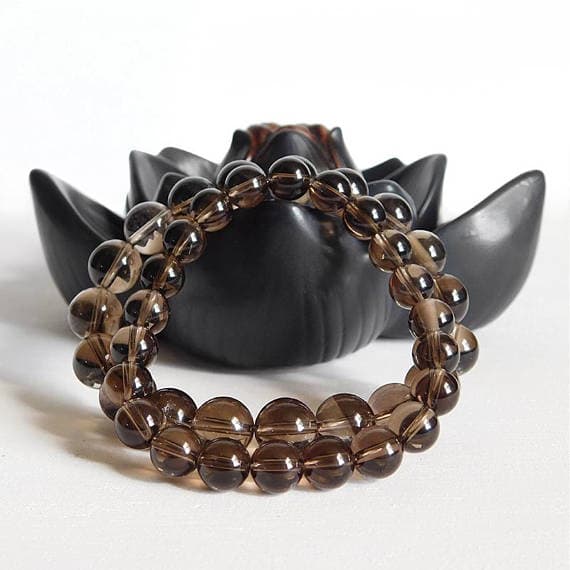 Rock Gift 8mm Stretchable Brown Smoky Quartz  Bracelet Round, Smooth 7" for mens, womens, gf, bf & Adult.