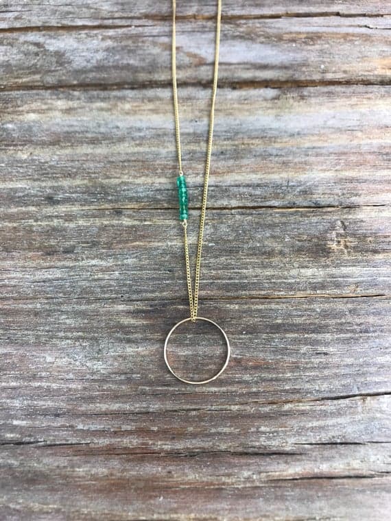 Dainty long necklace / Simple long necklace / Long circle pendant necklace / Emerald necklace / Gift for wife / Anniversary gift / For her 2-5-3mm Code- WAR6694