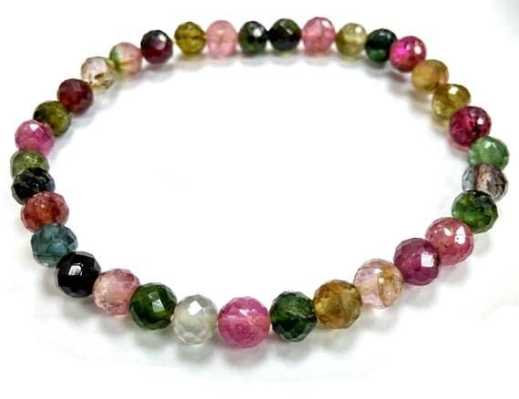 love beach youth 5.5mm Stretchable Multi Multi Tourmaline  Bracelet Round, Faceted 7" for mens, womens, gf, bf & Adult.
