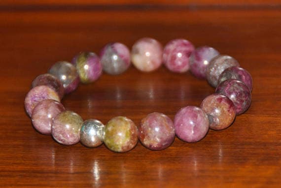 Natural 11mm Multi Colour Multi Color Tourmaline  Stretchable Bracelet Round, Smooth 18cm for mens, womens, gf, bf and adults.