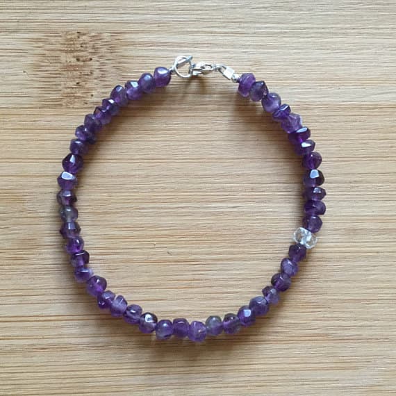 925 sterling Silver memorial gift 4mm stacking Purple Amethyst Bracelet Rondelle, Faceted 7" for mens, womens.