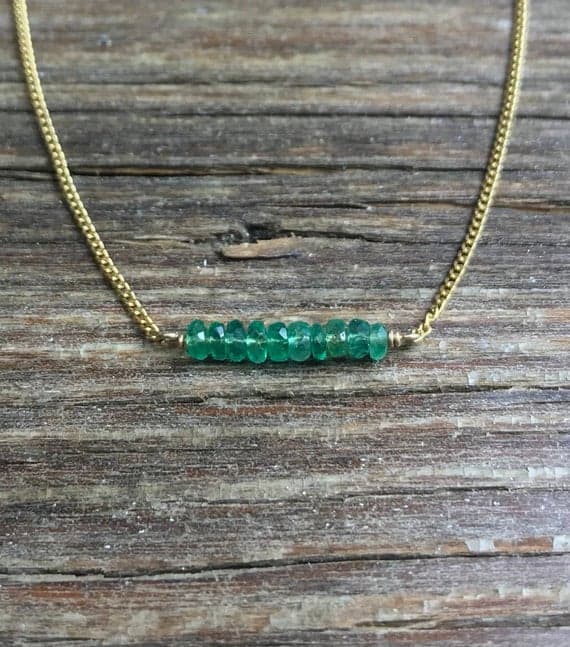 Dainty emerald necklace / May birthstone necklace / Gemstone bar necklace / Small emerald necklace / Gift for her 2.5-3mm Code- WAR6693
