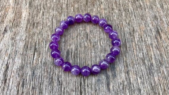 chakras simple 8mm Stretchable Purple Amethyst Bracelet Round, Smooth 7" for mens, womens, gf, bf & Adult.