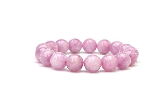 Rock Gift 10mm Pink Natural Kunzite Stretchable Bracelet Round, Smooth 18cm for mens, womens, gf, bf and adults.