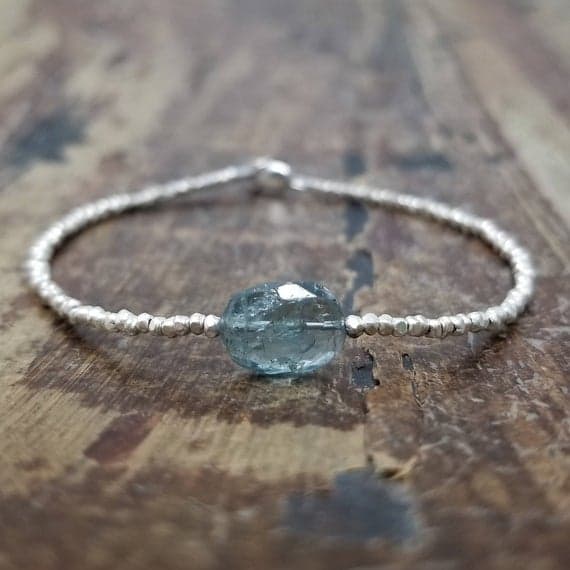 925 sterling silver Artisan Loose 10x8mm blue Blue Tourmaline stacking Bracelet Oval, faceted 18cm for mens, womens, gf, bf and adults.