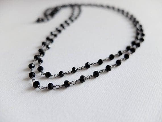 AAA++ Rare Quality Long Black Spinel Necklace,black Spinel Rosary Style Necklace,oxidized Silver Platednecklaces chain,black Silver Platedhandwrapped black gemstones 3 mm Code- TJH141