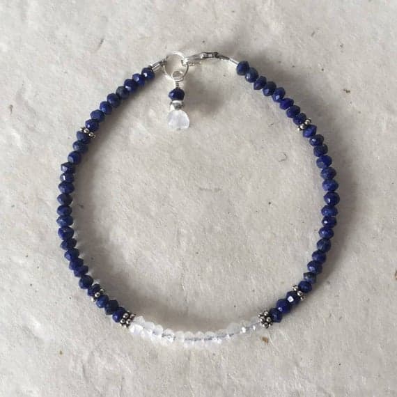 Lapis Lazuli Moonstone Karen Hill Tribe Thai Silver Beaded Bracelet, Sundance Style, Boho Bracelet, Stacking Bracelet, Layering Bracelet 3-5mm Code- WAR6419