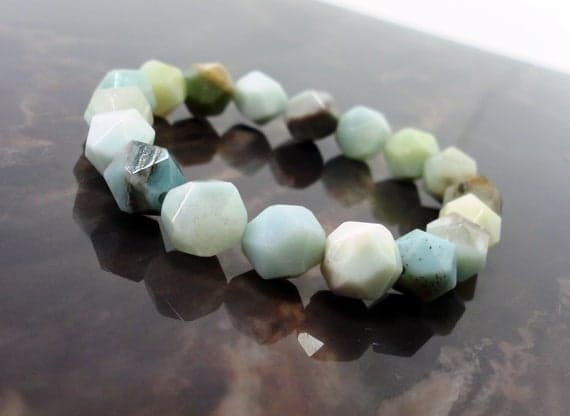 Positive Energy 10mm Stretchable Multi Amazonite Bracelet Fancy, Faceted 7.5" for mens, womens.