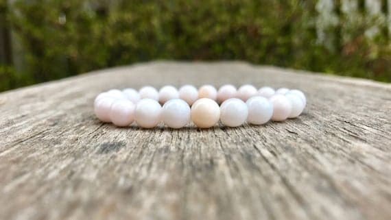 Rock Gift 8mm Stretchable Pink Pink Opal Bracelet Round, Smooth 7" for mens, womens, gf, bf & Adult.