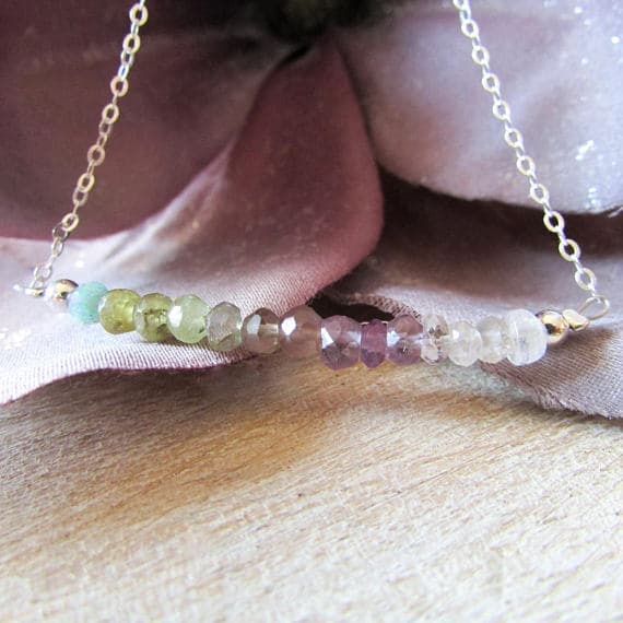 Ombre necklace, ombre stone, Multicolor gemstone, Purple Blue Green, Boho, romantic dainty, unique colorful, Green Purple necklace, Sundance 3-4mm Code- WAR6771
