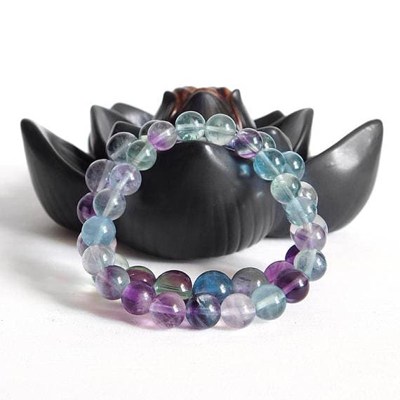 Galaxy Jewelry 8mm Stretchable Multi Fluorite Bracelet Round, Smooth 7" for mens, womens, gf, bf & Adult.