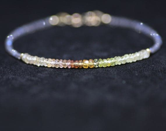 925 sterling Silver Wholesale gold helling 2-3mm stacking Multi Natural Labradorite and Orange Yellow Sapphire  Bracelet Rondelle, Faceted 7" for mens, womens, gf, bf & Adult.