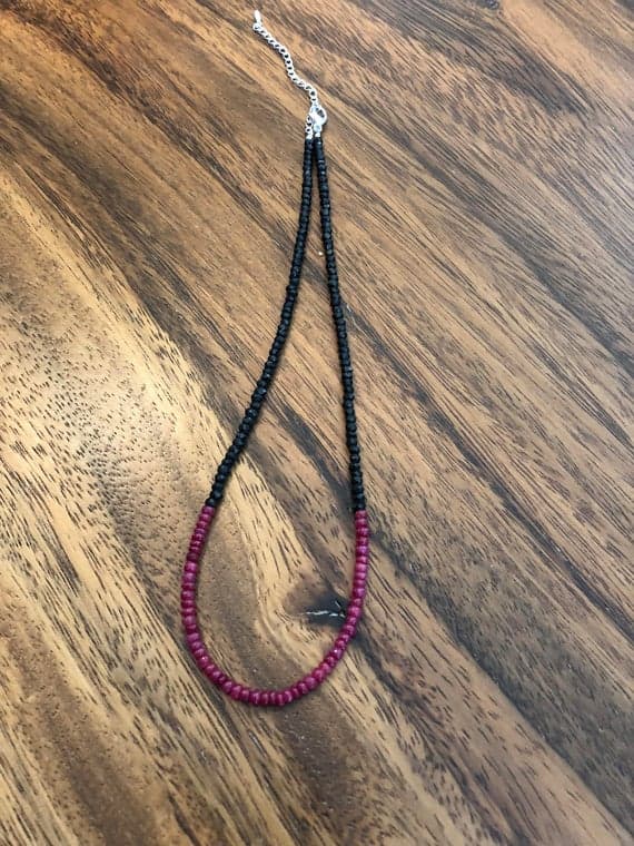 925 sterling Silver Positive Energy 3-4mm stacking Black & Red Ruby, Black Spinel Necklace Rondelle, Faceted 15" for mens, womens, gf, bf & Adult.