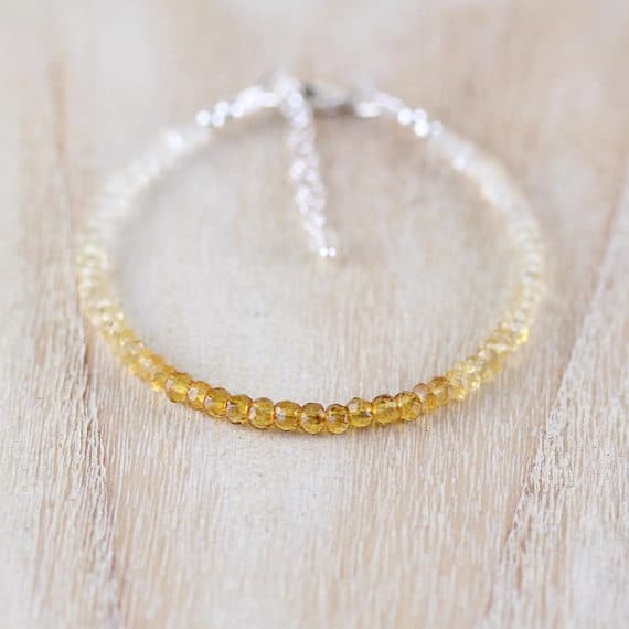 925 sterling Silver Anniversary Gift 3.5mm stacking Yellow Ombre Citrine Bracelet Round, Faceted 7" for mens, womens, gf, bf & Adult.