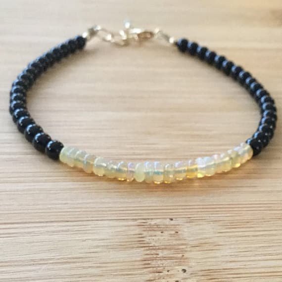 925 sterling Silver Super sale 2-3mm stacking Multi Black Onyx and Ethiopian Fire Opal Bracelet Round & Rondelle, Smooth 7" for mens, womens.