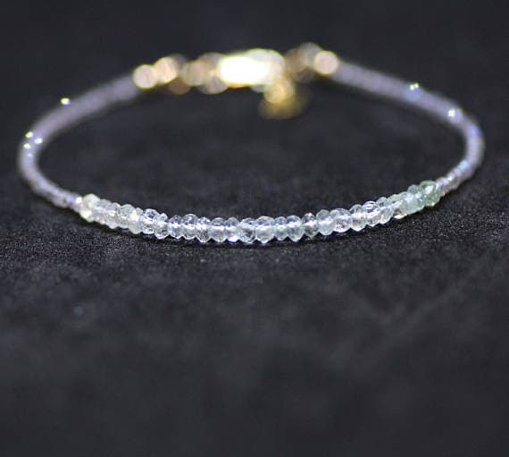 24k gold Plated Artisan Loose 2-3mm stacking White Natural Aquamarine and Labradorite Bracelet Rondelle, Faceted 7" for mens, womens, gf, bf & Adult.