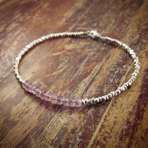 925 sterling silver Personalized Gift 3.5MM Purple Amethyst stacking Bracelet Rondelle, Faceted 18cm for mens, womens, gf, bf and adults.