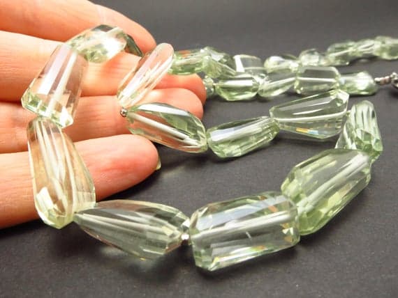 925 sterling Silver Grounding Silver Helling Balls 22x11-16x12mm stacking Green Green amethyst Necklace Nuggest, Faceted 17" for mens, womens.