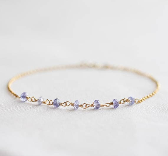 24k gold Plated Wholesale 3mm stacking Blue Tanzanite Bracelet Rondelle, Faceted 7" for mens, womens, gf, bf & Adult.