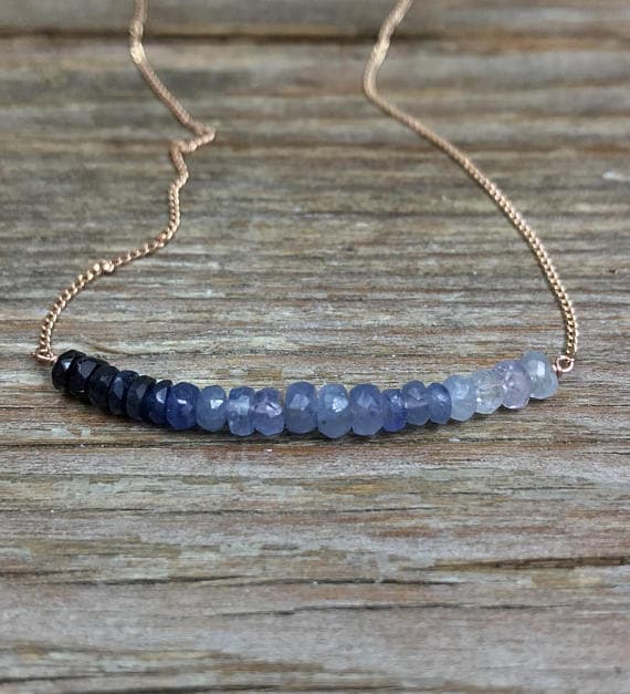 Sapphire bar necklace / Blue sapphire necklace / Gift for wife / Anniversary gift / Gift for her / September birthstone necklace  3-4 mm Code- WAR6696