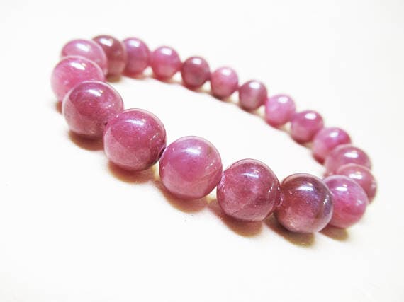 Rock Gift 9mm Stretchable red Ruby Bracelet Round, Smooth 7" for mens, womens, GF, BF, Adults.