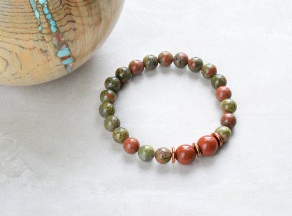 Jewelry Energy 8mm Multi Colour Unakite/Red Jasper Stretchable Bracelet Round, Smooth 18cm for mens, womens, gf, bf and adults.