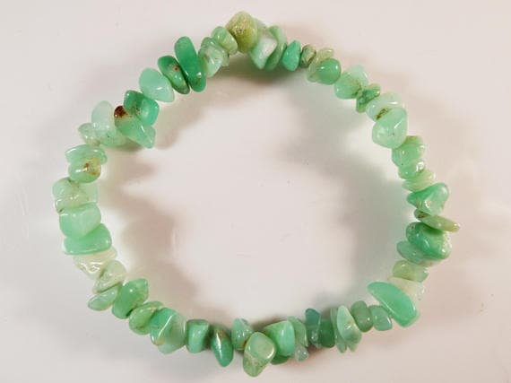 Dainty Slave Loose 5-7mm Stretchable Green Chrysoprase Bracelet Nugget, Smooth 7" for mens, womens, gf, bf & Adult.
