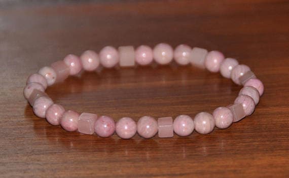 chakras simple 4mm Pink Pink Opal & Rhodonite  Stretchable Bracelet Cube,Round, Smooth 18cm for mens, womens, gf, bf and adults.