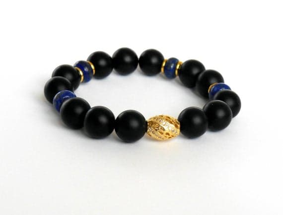 Wholesale 8mm Multi Colour Lapis Lazuli & Black Stone Stretchable Bracelet Round, Smooth 18cm for mens, womens, gf, bf and adults.