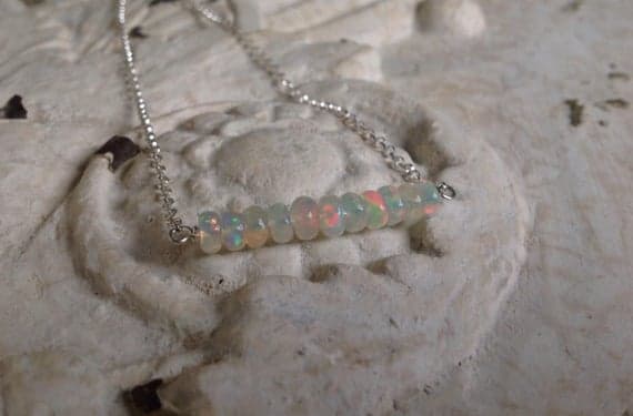 Sterling Opal Necklace, Sterling Silver Chain, Welo White Opal Ethiopia, Heart Charm, Adjustable, Refined, Minimalist 5 mm Code- WAR6354