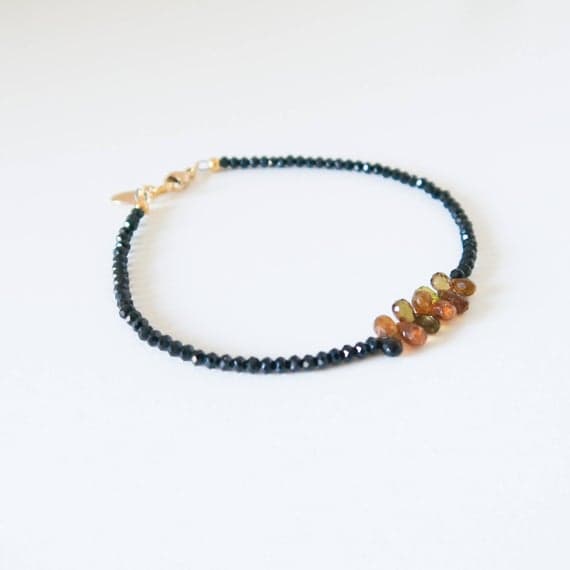 24k gold Plated Empath Protection 3-5mm stacking Multi Tourmaline and Spinel  Bracelet Oval & Round, Faceted & Smooth 7" for mens, womens.