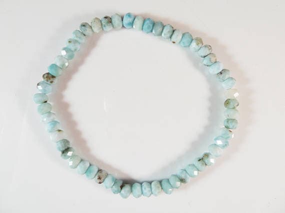 Unique Wedding Gift 5mm Stretchable Sky Blue Larimar Bracelet Rondelle, Faceted 7" for mens, womens, gf, bf & Adult.