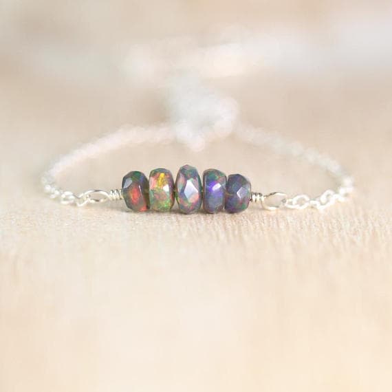 925 sterling Silver Positive Energy 3.5-4.5mm stacking Black Black Opal  Necklace Rondelle, Faceted 16" for mens, womens, gf, bf & Adult.