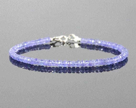 Tanzanite Bracelet Sliver - Tanzanite Beaded Bracelet, Tanzanite Bracelet for Mom, December Birthstone Bracelet 3-4mm Code- WAR6080